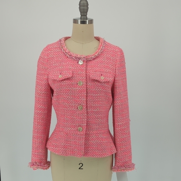 J Crew Tweed Peplum Blazer Pink 2 preppy Business casual classic french parisian - Picture 1 of 7